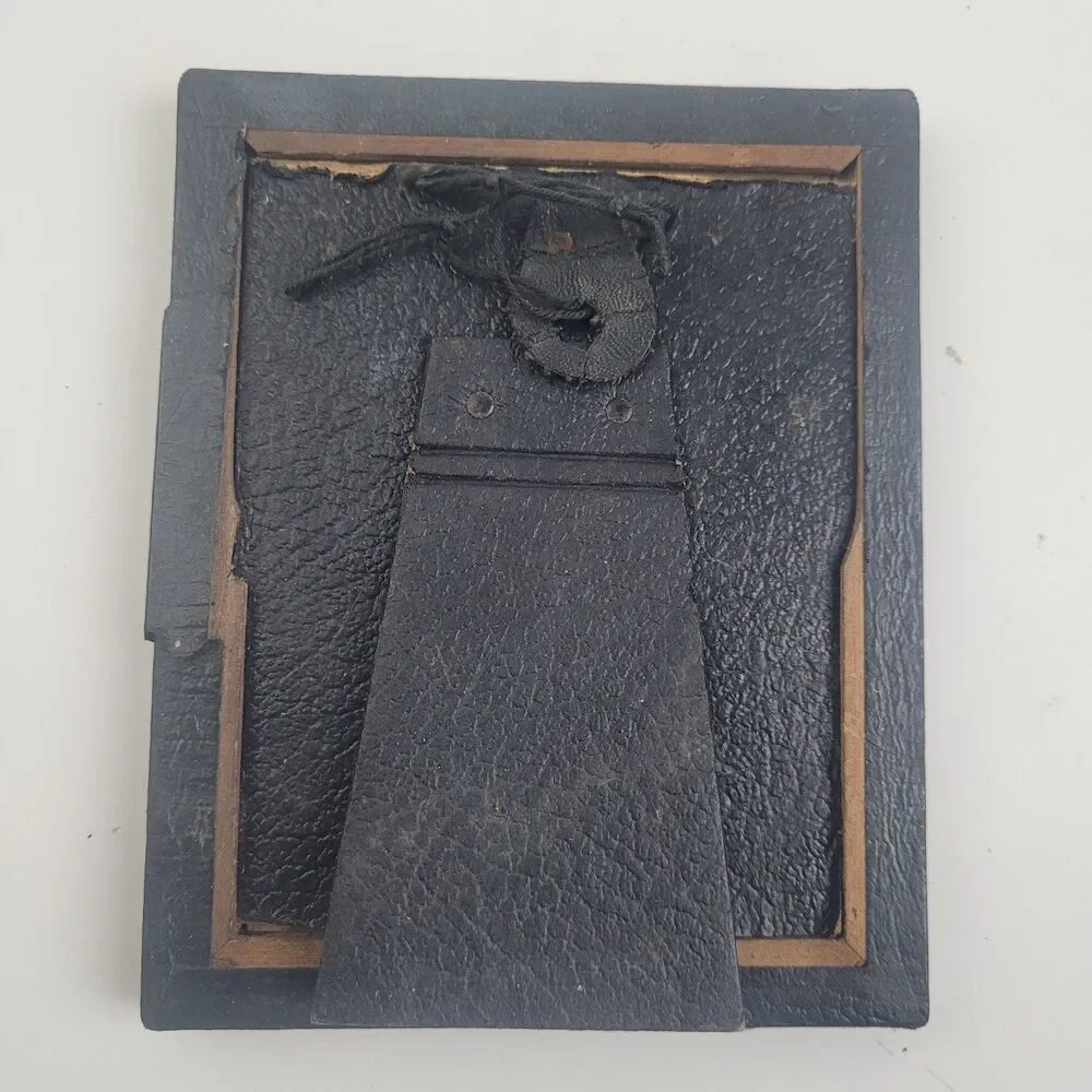 Vintage leather covered frame for 3 1/4